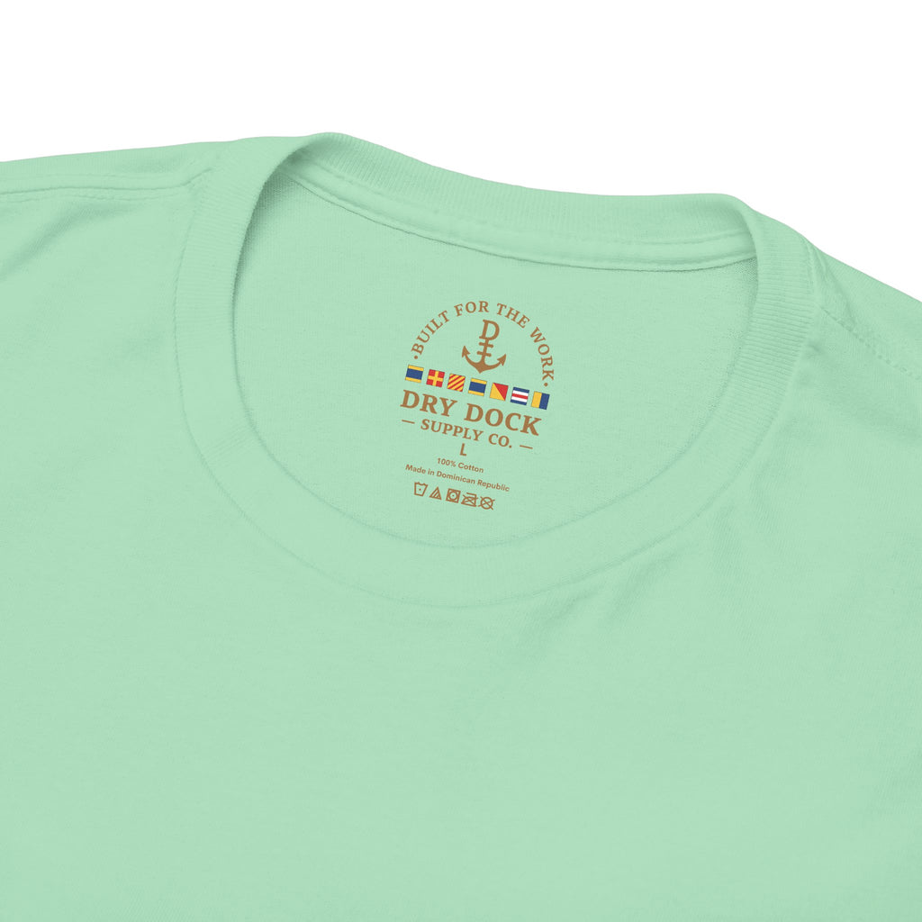Minimalist Beach Tee — 'Drift Dock' Small Chest Logo Cotton T-Shirt