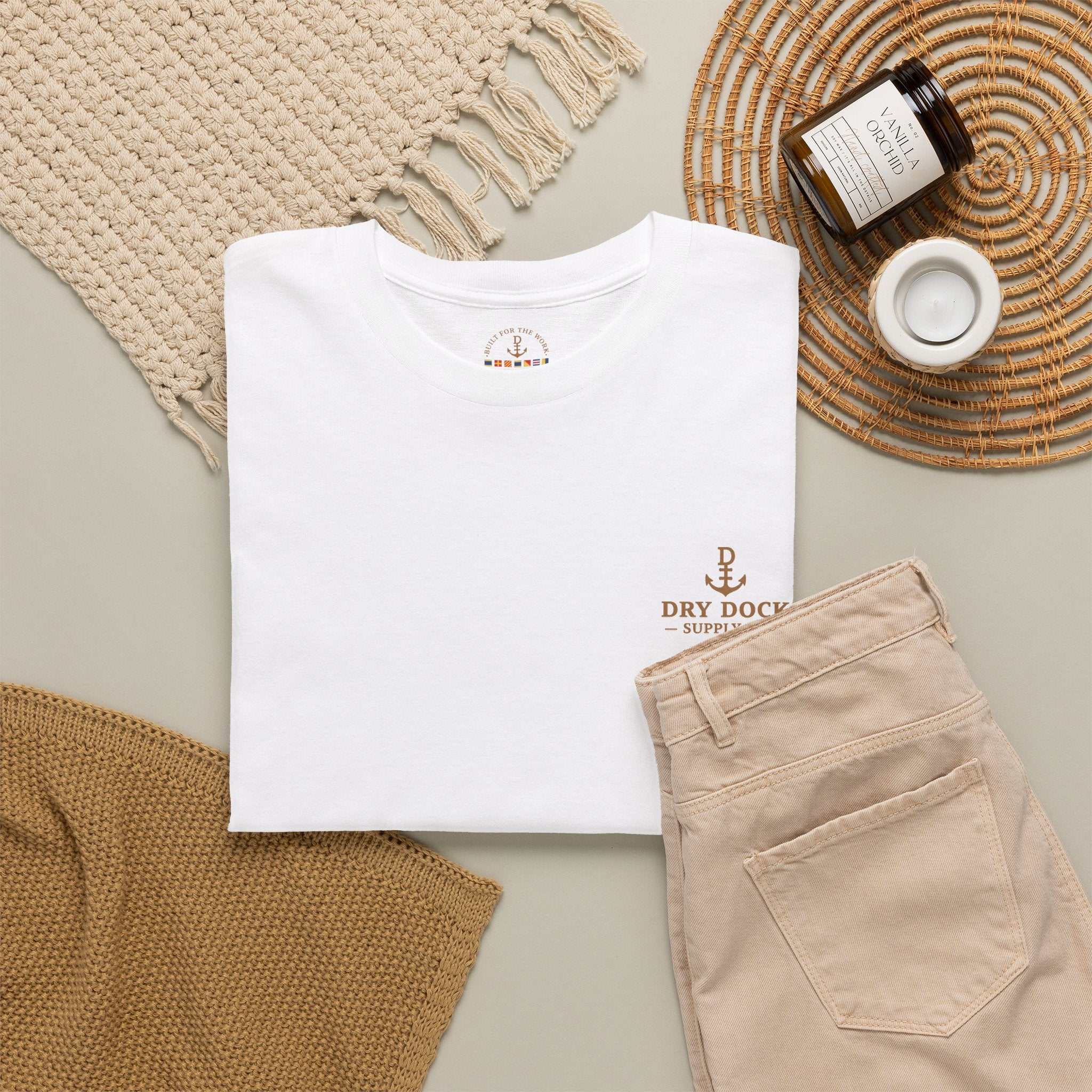 Minimalist Beach Tee — 'Drift Dock' Small Chest Logo Cotton T-Shirt